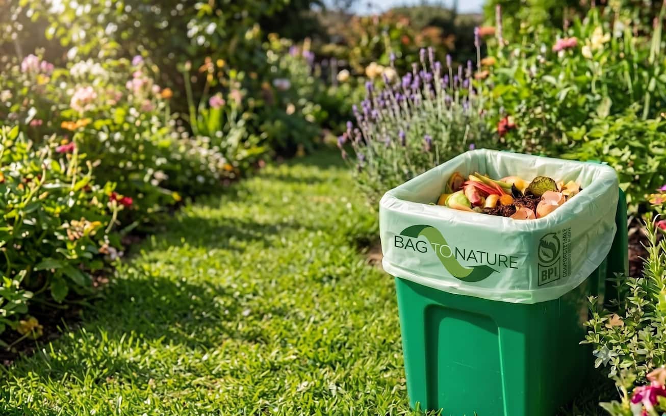 Bag To Nature certified compostable bags in green bin